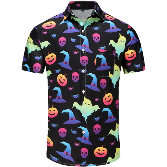 KYKU Funky Halloween Hawaiian Shirt for Men Palm Beach Shirts Tropical Vacation Shirts