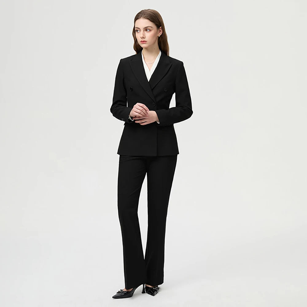 Fashion Classic Long Sleeved Triple-Breasted Women's Suit Luxury Business Jacket Two-Piece Set High-End And Elegant Slim Style