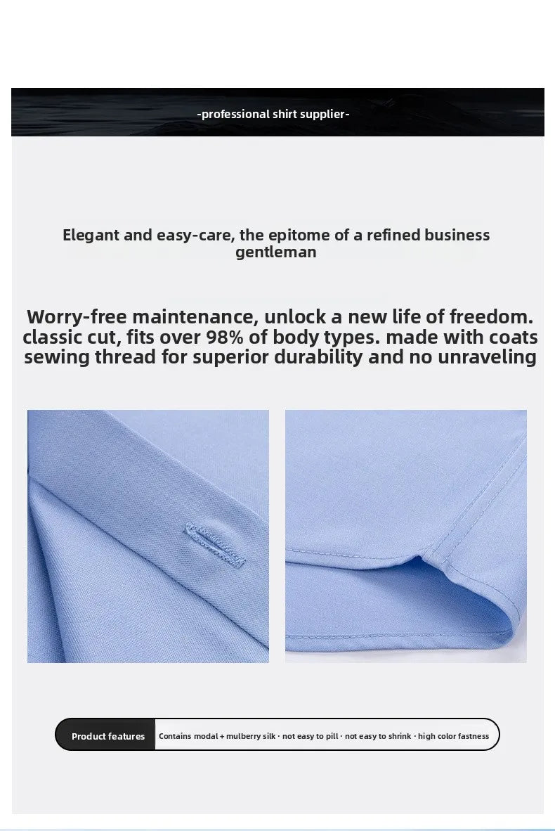 Men's long-sleeved high-end mulberry silk formal shirt, business pure color fashion shirt, plus size