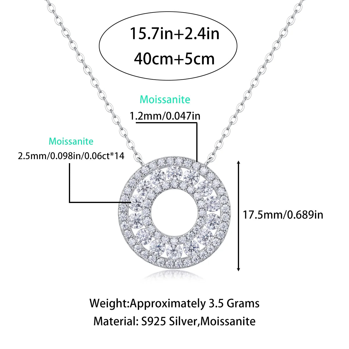 1.4CT D Color Double Circle Moissanite Necklace Pendant For Women GRA Certified S925 Silver Neck Chain Luxury Jewelry Gift