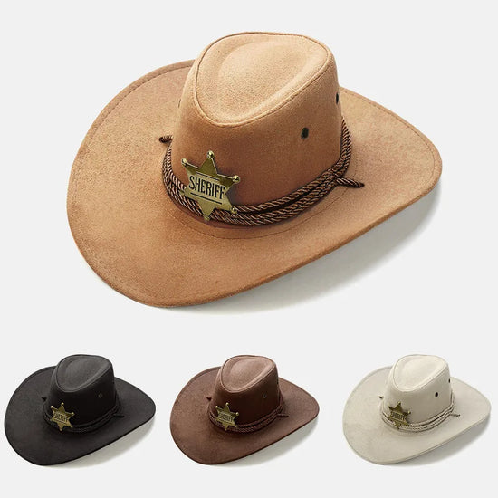 Western Cowboy Hat Retro Sheriff Cap Sunscreen With Wind Rope Hat Men And Women Horseback Riding Tourism Fishing Sunshade Cap
