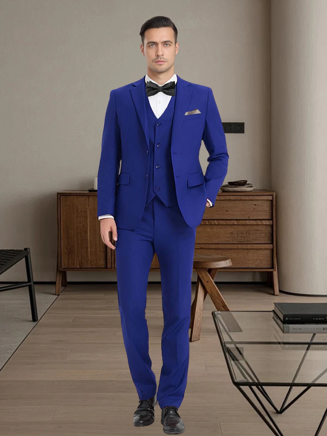 4PCS Men's Formal Tuxedo Set: Vest + Pants + Socks | Classic Solid Suit for Business/Party/Interview