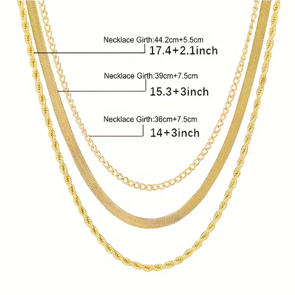 14k Gold Plated Chain Layered Necklace Separated Set for Women Statement Golden Metalic Waterproof Collar Necklace Jewelry Gift