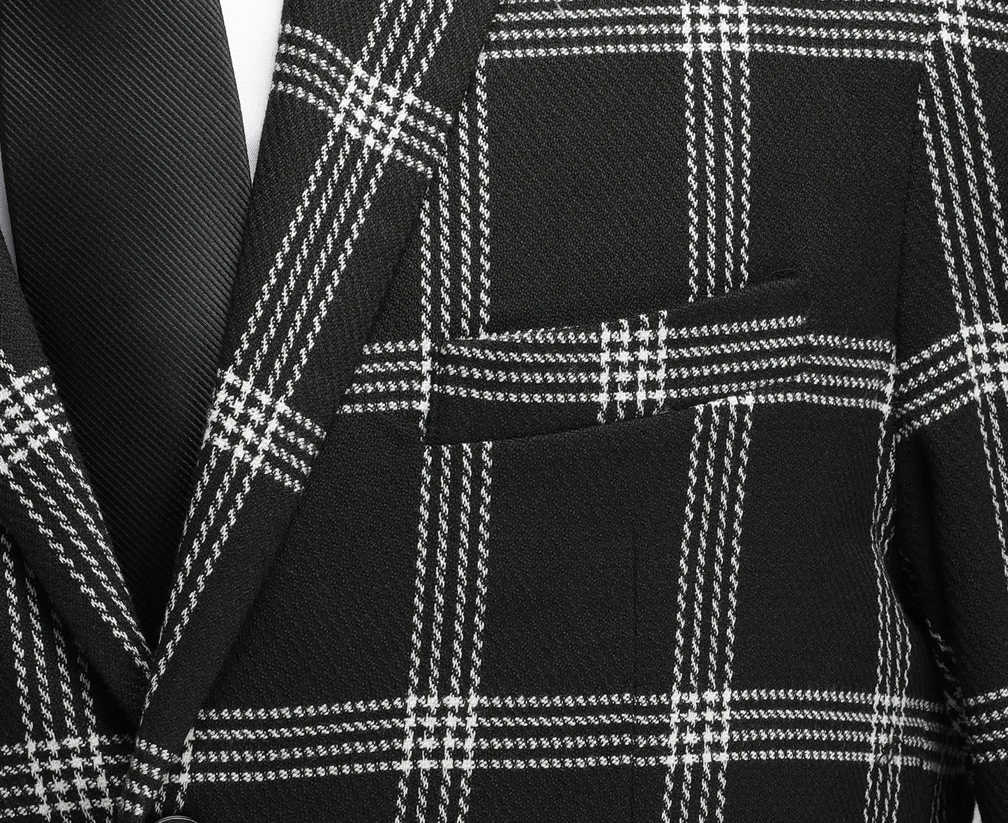 Men's Plaid Suit, Slim Fit Polyester Blend Long Sleeve Tuxedo with Chest Pocket, Machine Washable