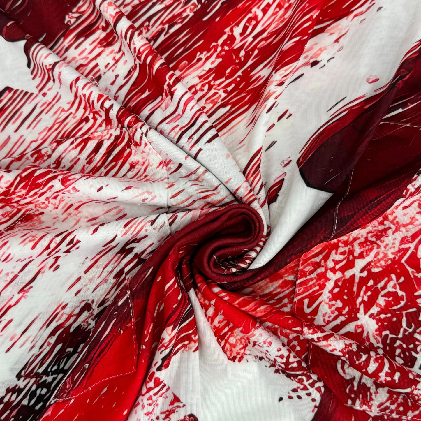 Large Size Casual Fashion Red Women's Gradient Digital Geometric Print Short-sleeved V-neck Loose Fit Comfortable Pencil Skirt D