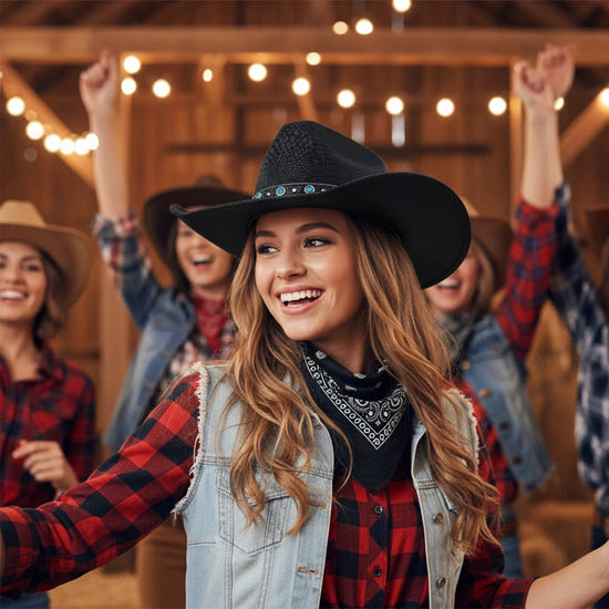 Vintage Style Cowboy Hat for Women Men Vintage Style Rivet Horse Head PU Leather Belt Wide Brim Western Cap