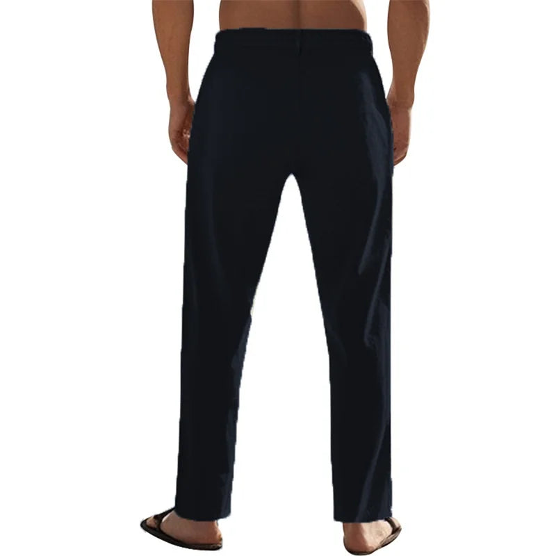 Men s Lightweight Linen Trousers with Adjustable Drawstring Waistband and Straight Leg Design for Comfortable Summer Wear