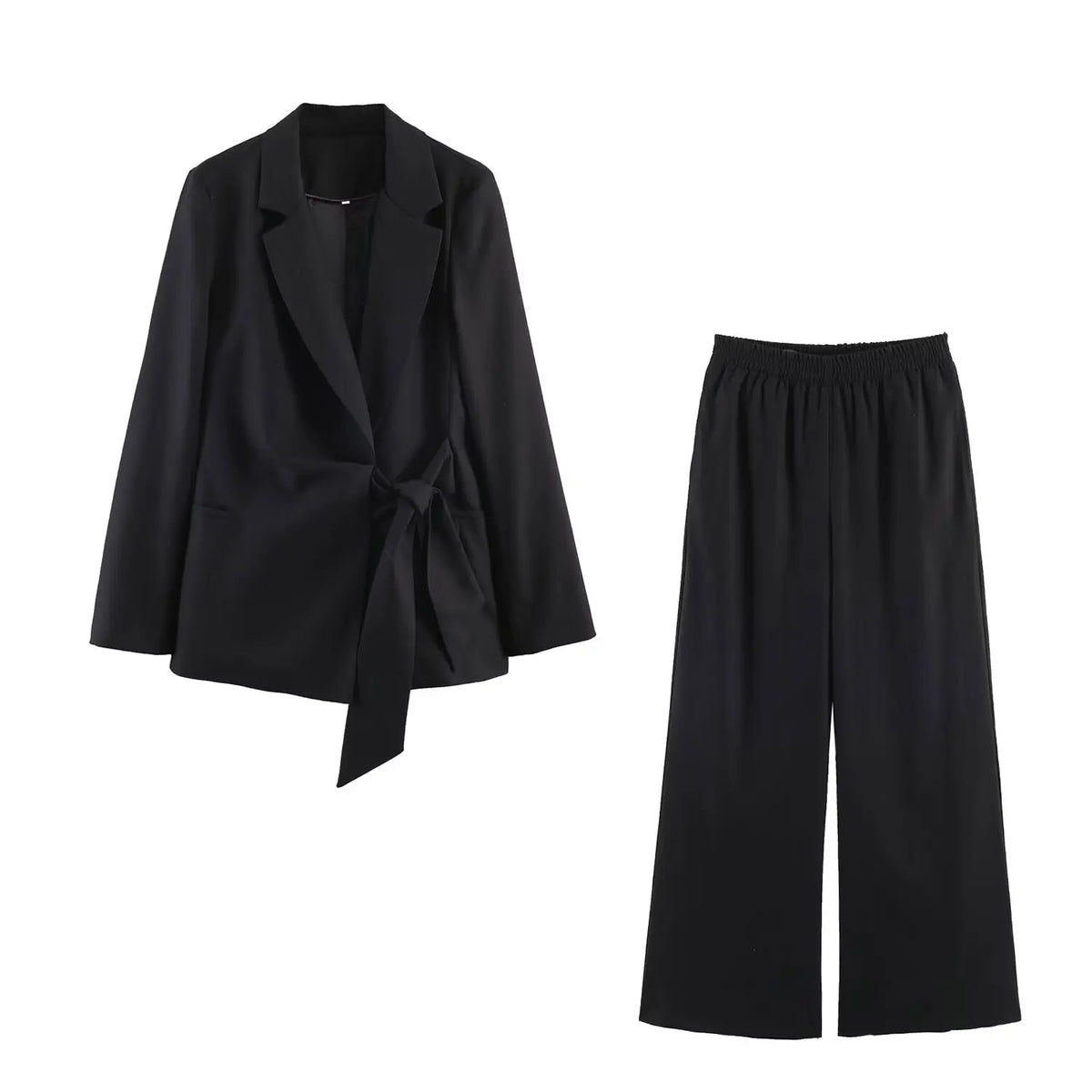 Fashion Office Ladies Blazer Pants Suit Elegant Formal Slim Lace Up Jacket Straight Trouser Lady Commuting Wear 2 Piece Set