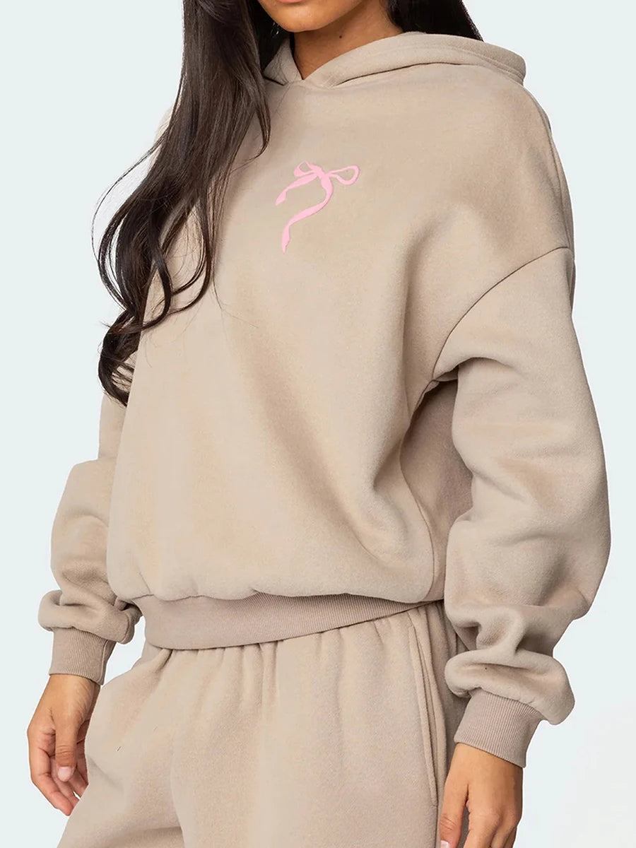 Women s 2 Piece Stylish Outfits Long Sleeve Floral Embroidered Sweatshirt Solid Color Jogger Pants Sets for Casual Wear