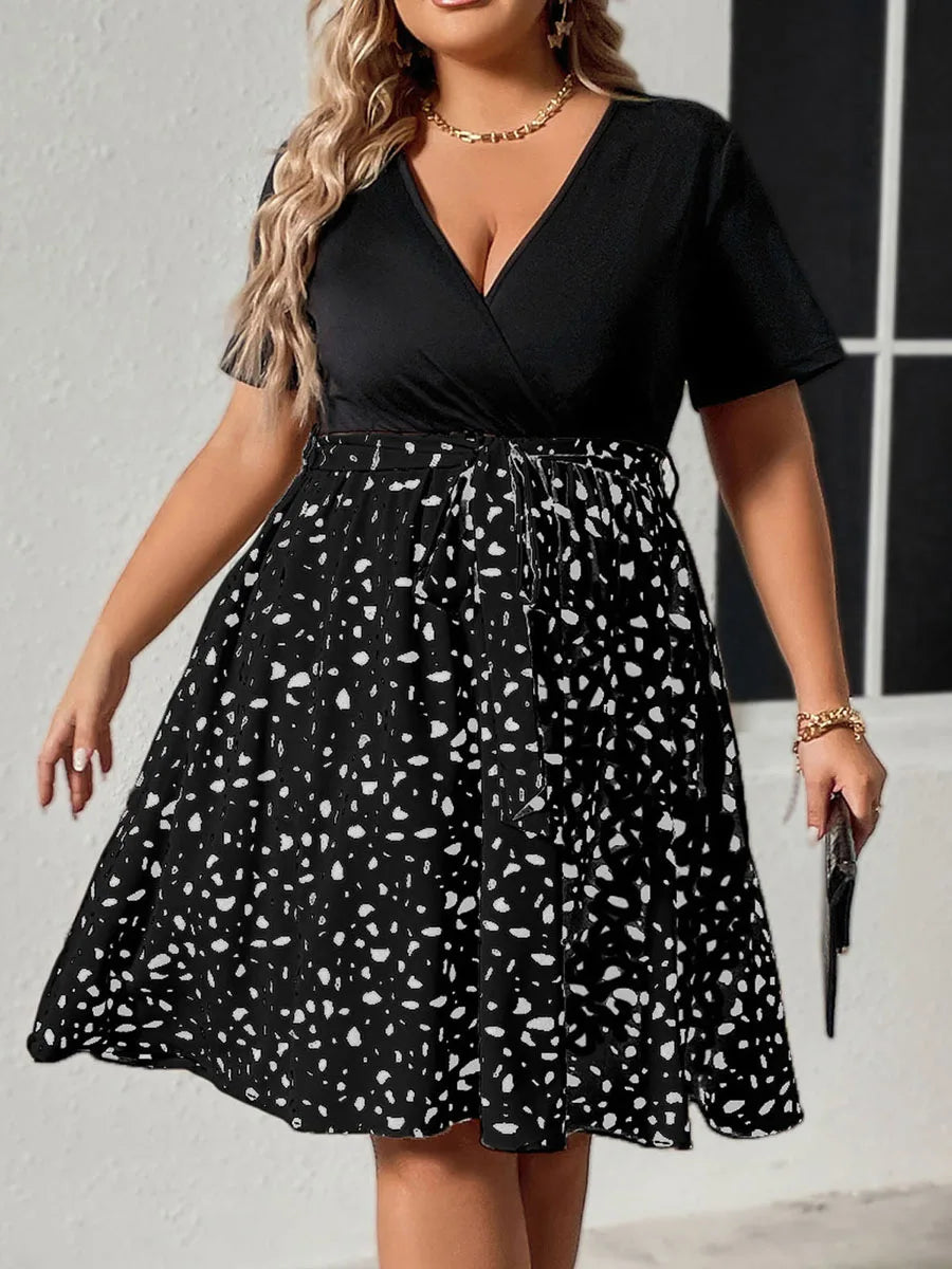 Women Plus Size Dress Floral Print Ruffle Sleeve V-Neck Maxi Dress Summer Boho Casual Long Dress with Belt and Pockets