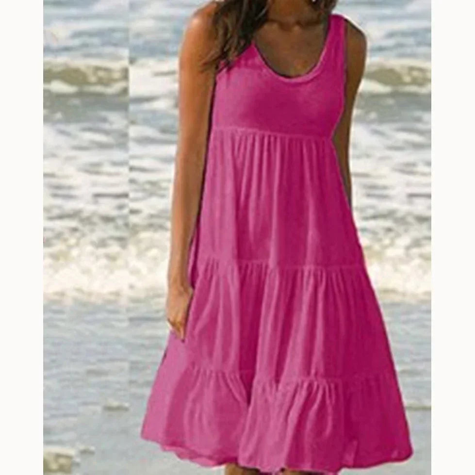 Women Causual O Neck Sleeveless Ruffles Mini Dress Boho Solid Beach Sundress Oversized Loose Dress 2025 Summer