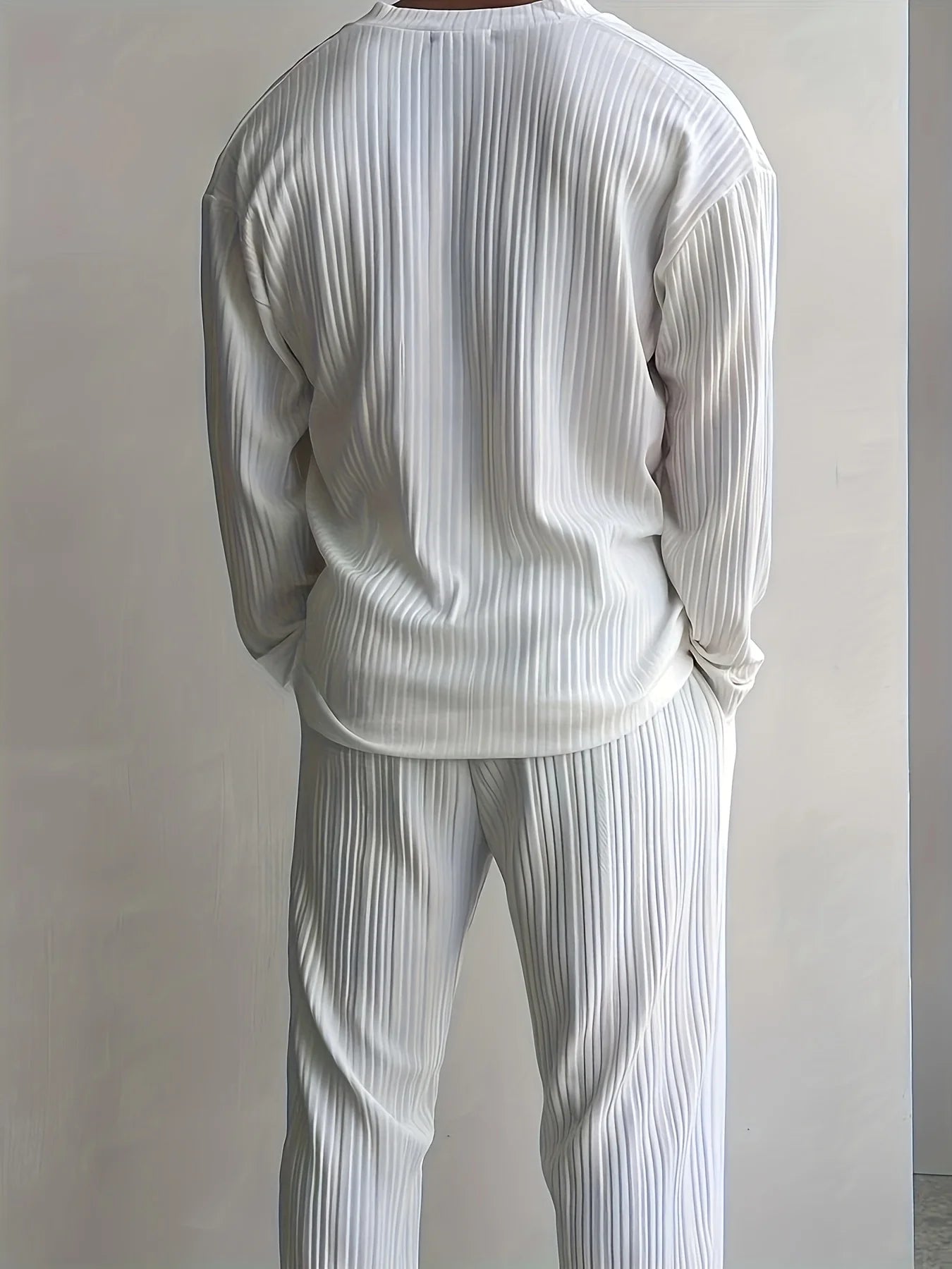 New men's commuter two-piece set, casual button-down shirt long sleeve pants cool men's summer suit - the best choice for casual