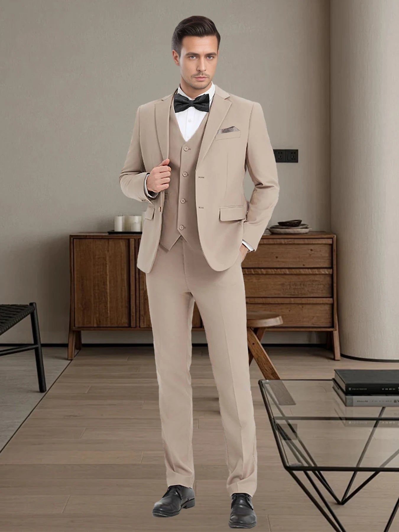 4PCS Men's Formal Tuxedo Set: Vest + Pants + Socks | Classic Solid Suit for Business/Party/Interview