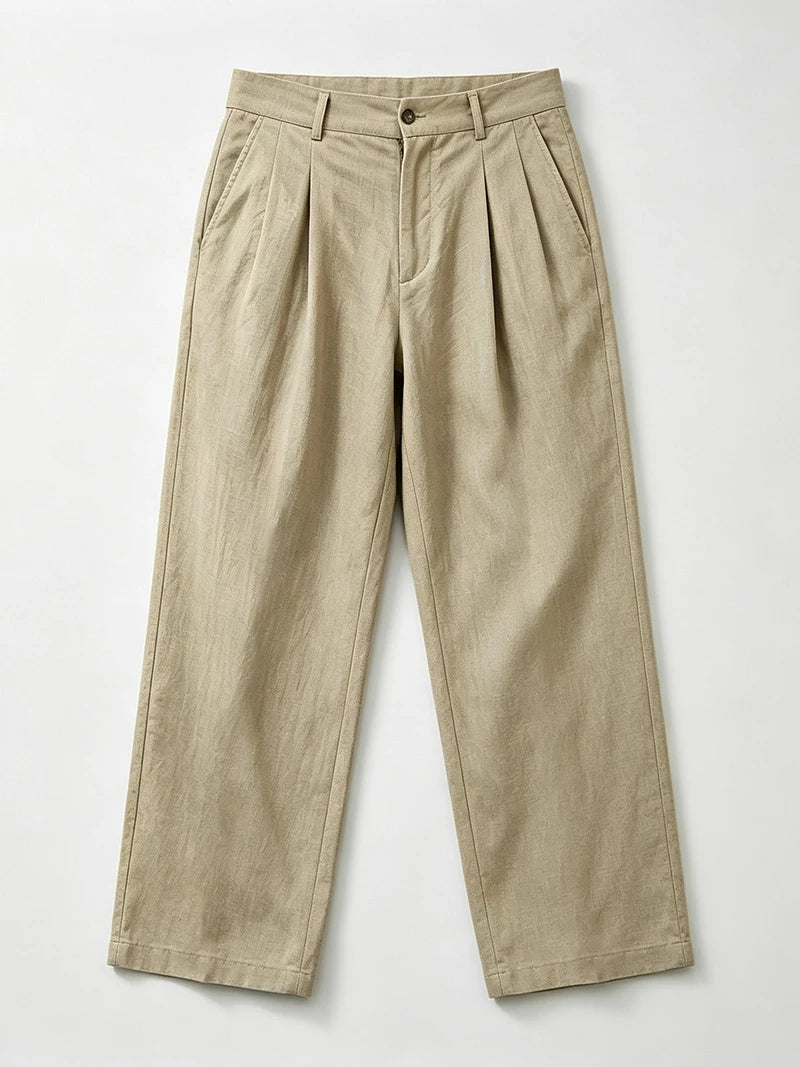 Men's Loose Fit Linen Trousers Casual Straight Leg Pleated Pants Lightweight Breathable for Work Commute Vacation Daily Wear