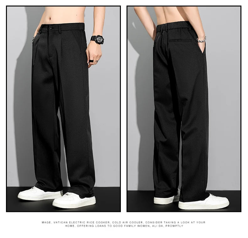 2026 Autumn Winter Korean Style Men's Loose Straight Draping Casual Pants Slacks Khaki Dark Gray Office Work Formal Trousers Man