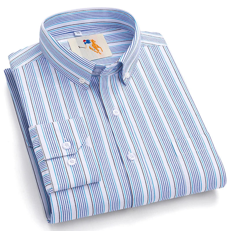 Men Cotton Casual Shirts Plus Size Long Sleeve Striped Plaid Man's Clothing Daily Easy Care Fashion Business Dress Smart Shirts