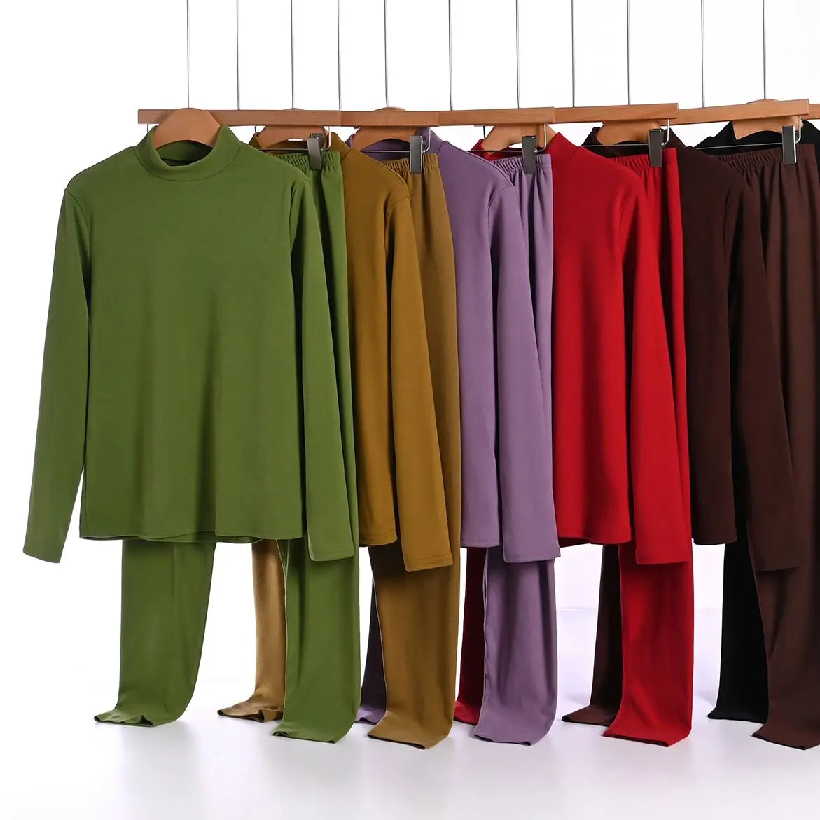 Thickened Fleece High Collar Thermal Set Women's Long Sleeve Long Pants Underwear Two-Piece Suit Warm Comfortable Base Layer