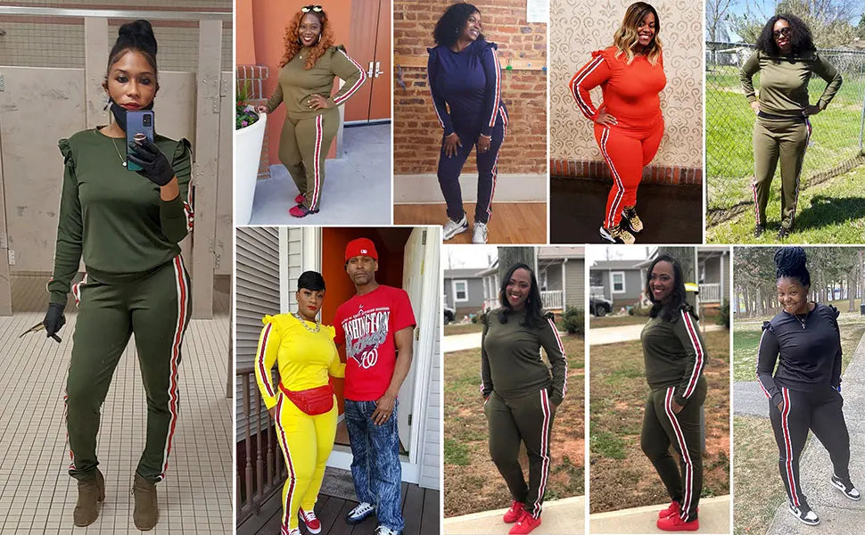 Women's 2 Piece Outfits Ruffle Long Sleeve and Pants Sweatsuits Casual Set