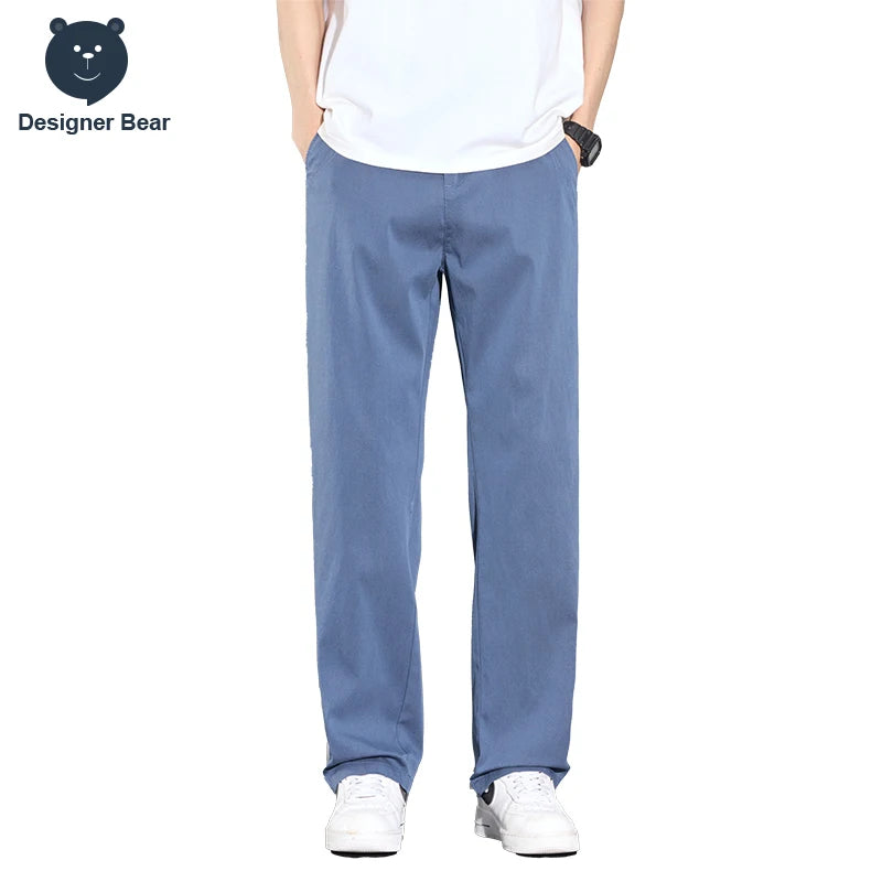 2026 Men's Spring Summer Thin Casual Pants Baggy Straight Lyocell Fabric Trendy Sport Trousers Comfortable Fit Long Pants Man