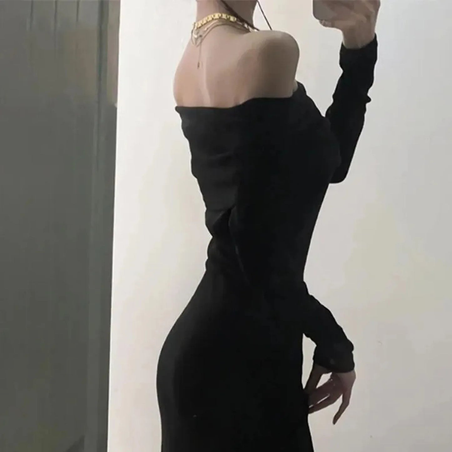 Elegant Off Shoulder Maxi Dress Bodycon Sweater Dress Solid Color Long Sleeve Knitted Party Dresses