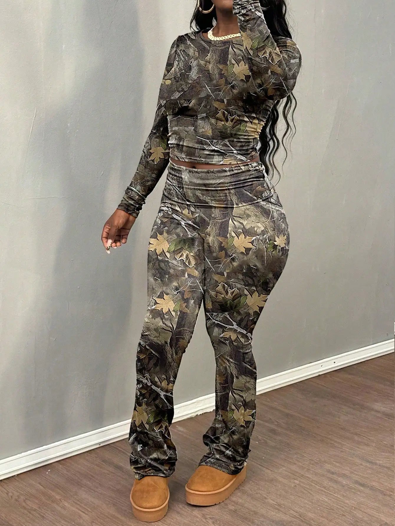 2025 Women's Sexy 2 Piece Outfit Long Sleeve Crop Top & Pants Set Clubwear Night Out Party Bodycon Matching Set