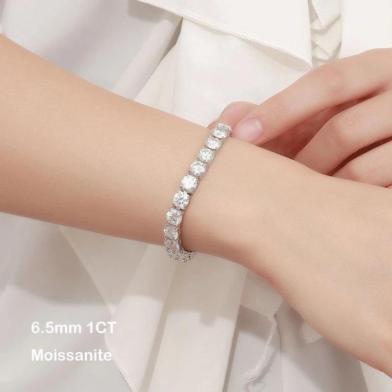 EWYA S925 Sterling Silver Certified Moissanite Bracelet 0.1ct 3mm D VVS1 Lab Diamond Women Sparkling Wedding Party Fine Jewelry