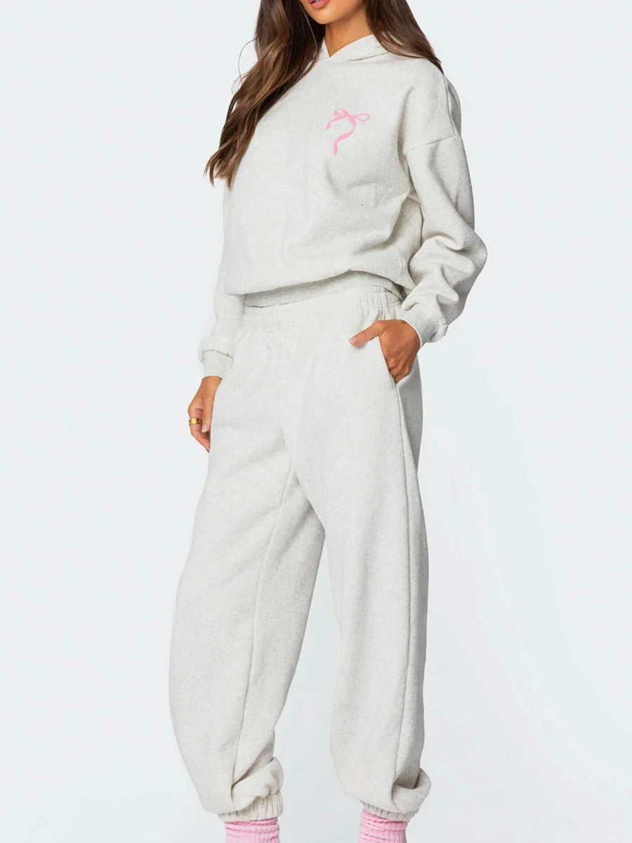 Women s 2 Piece Stylish Outfits Long Sleeve Floral Embroidered Sweatshirt Solid Color Jogger Pants Sets for Casual Wear