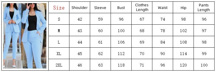 2Pcs Women's Solid Color Suit + Trousers Two-Piece Set Slim Fit Business Fashion Double Breasted Formal Female Clothes Outfit