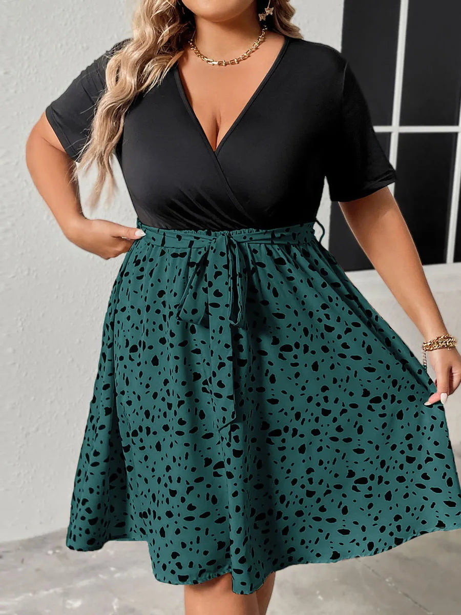 Women Plus Size Dress Floral Print Ruffle Sleeve V-Neck Maxi Dress Summer Boho Casual Long Dress with Belt and Pockets