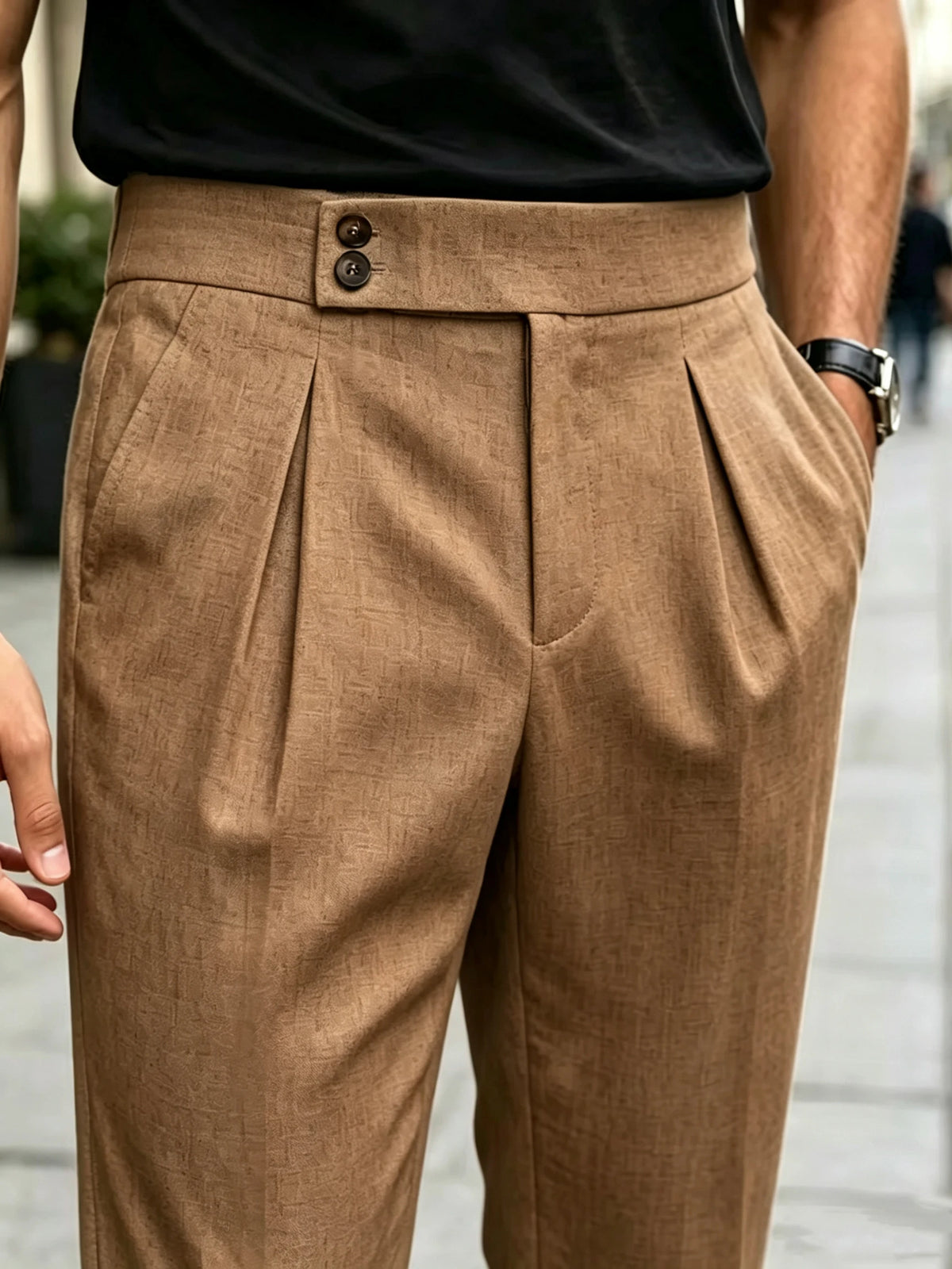 Summer Linen Solid Color Formal Pants Elastic Waist Loose Fit Pleated Slacks Comfortable Breathable Business Office Daily Wear