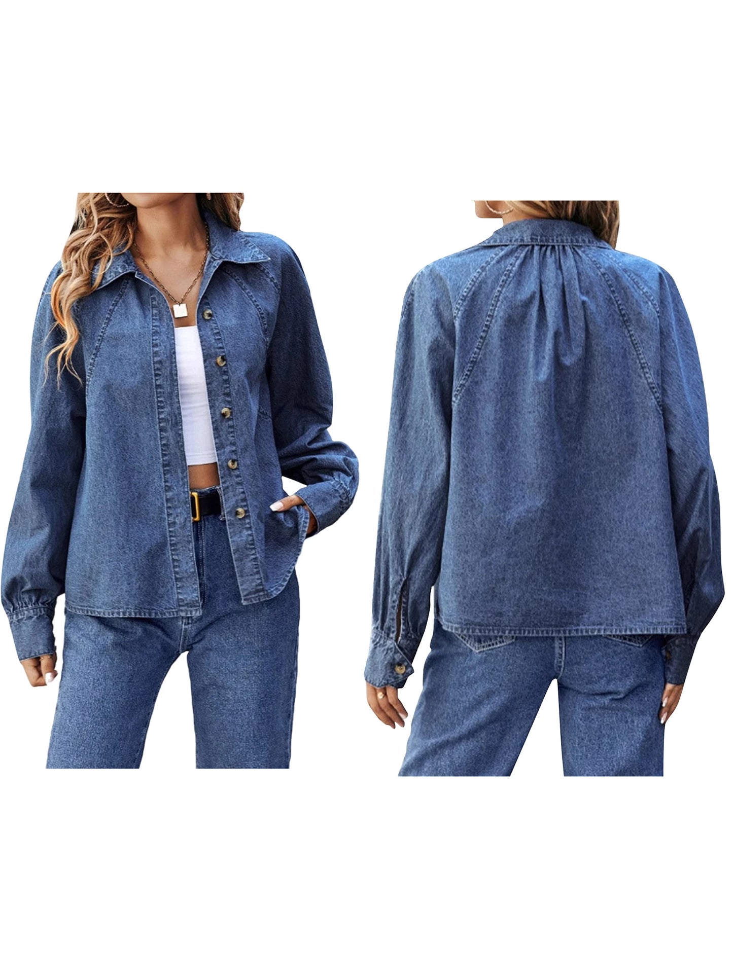 Women s Distressed Denim Jacket with Frayed Hem Classic Long Sleeve Turn-down Collar Button Closure Fall Coat Streetwear