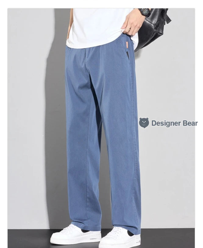 2026 Men's Spring Summer Thin Casual Pants Baggy Straight Lyocell Fabric Trendy Sport Trousers Comfortable Fit Long Pants Man