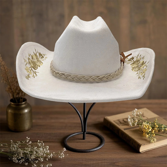 Stylish Unisex Cowboy Hat with Vintage Embroidery and Wide Brim for Sun Protection and Western Fashion Statement