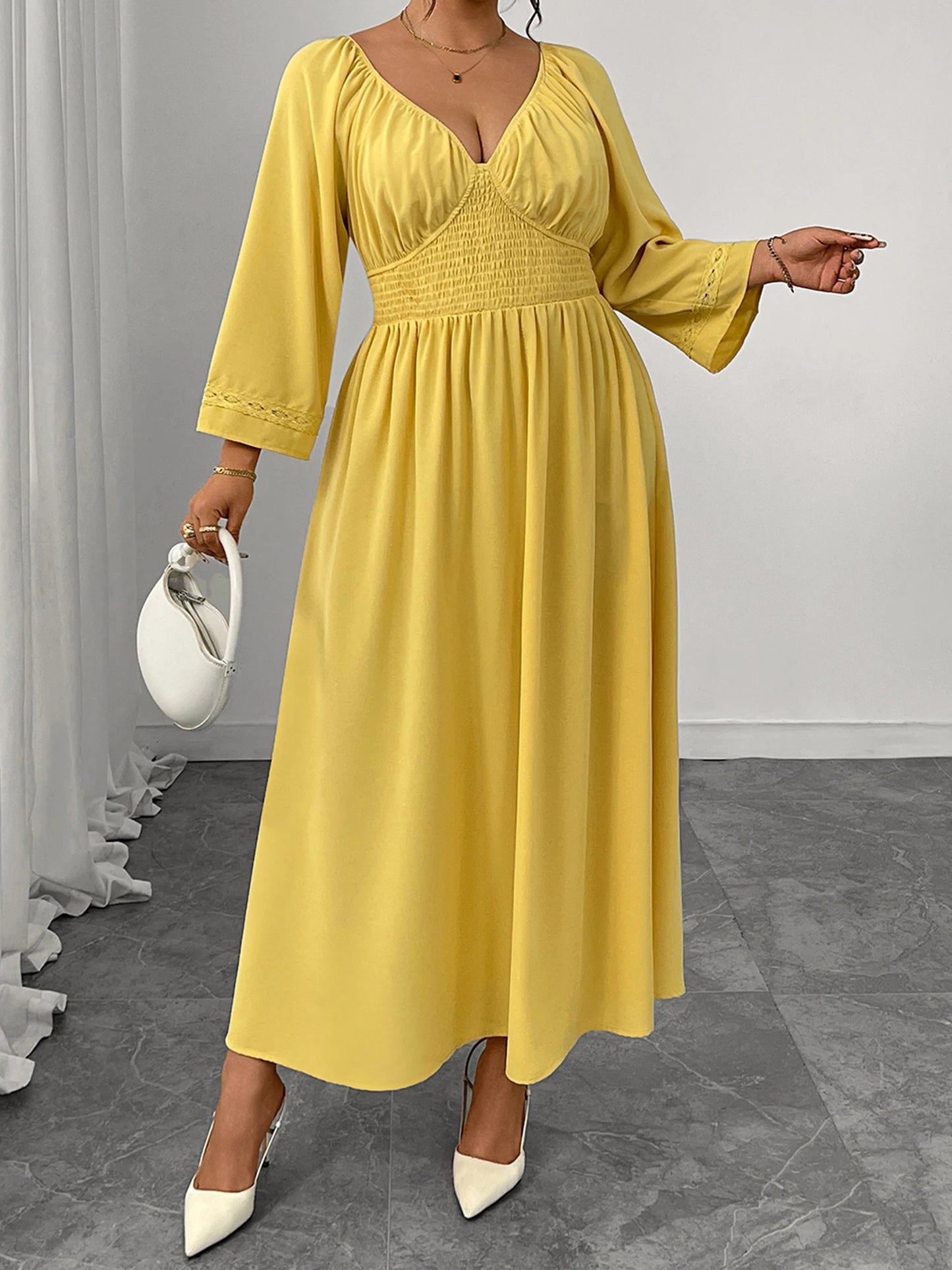 Women s Plus Size Maxi Dress with Floral Print and Ruffled Sleeves for Summer Vacation Beach Wedding Party Casual