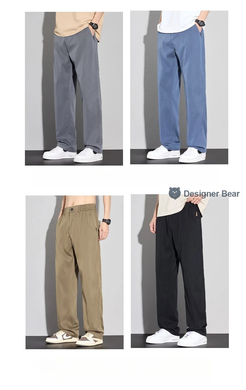 2026 Men's Spring Summer Thin Casual Pants Baggy Straight Lyocell Fabric Trendy Sport Trousers Comfortable Fit Long Pants Man
