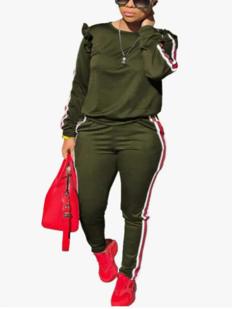 Women's 2 Piece Outfits Ruffle Long Sleeve and Pants Sweatsuits Casual Set