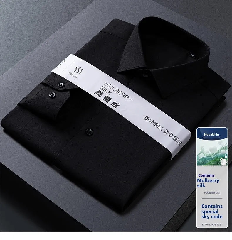 Men's long-sleeved high-end mulberry silk formal shirt, business pure color fashion shirt, plus size