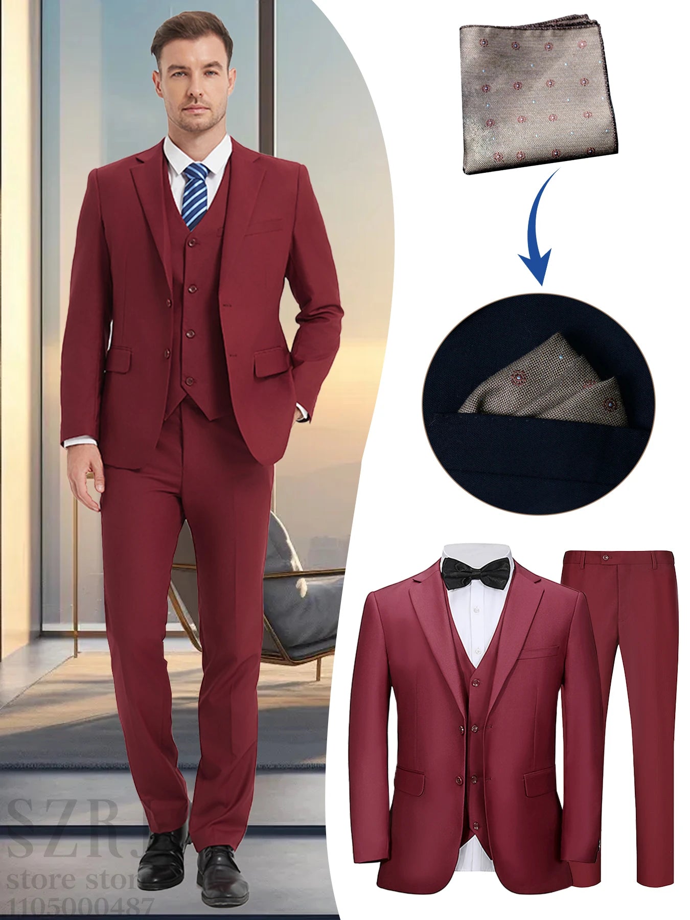 4pcs Classic Business Suit: Blazer, Vest, Pants, Pocket Square - Quality, Comfort, Stylish Lapel | Weddings/Parties/Business