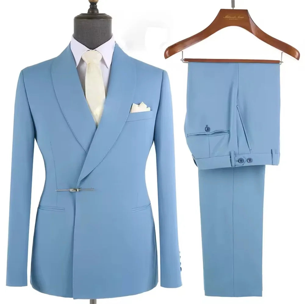 Fashion Style Men's Wedding Suits Shawl Lapel Double Breasted Blazer with Pants Set Formal Dinner Groom Tuxedos Male Outfit