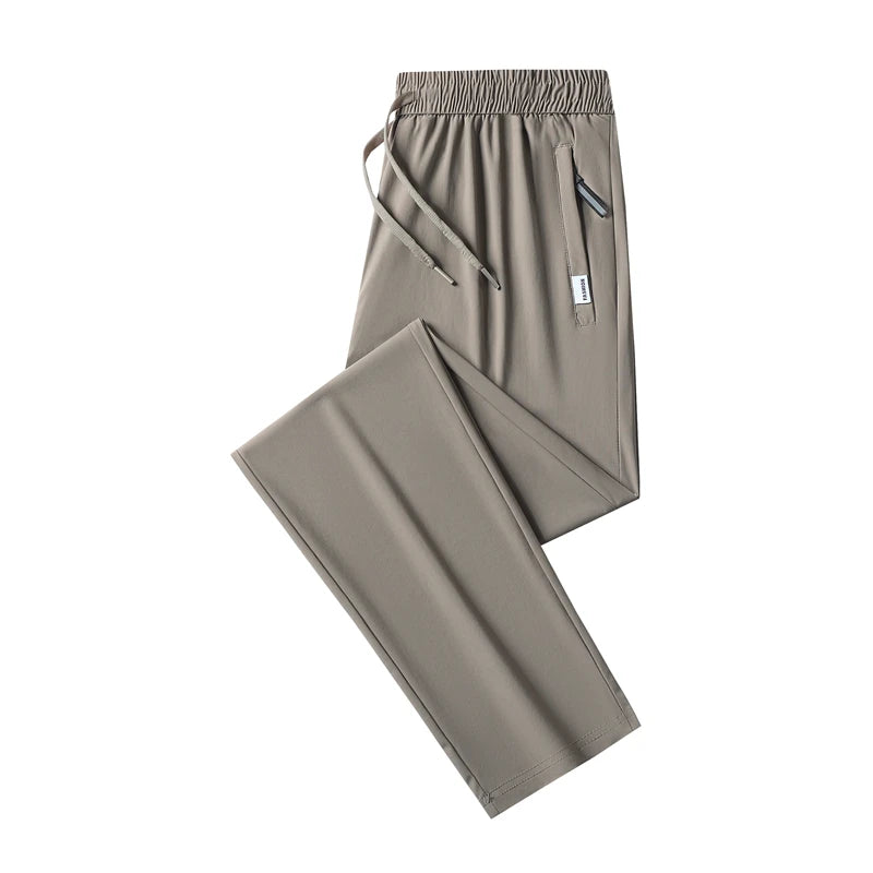 Ice Silk Men's Pants Summer New Black Gray Thin Business Casual Pants Outdoor Elastic Breathable Straight Leg Sweatpants