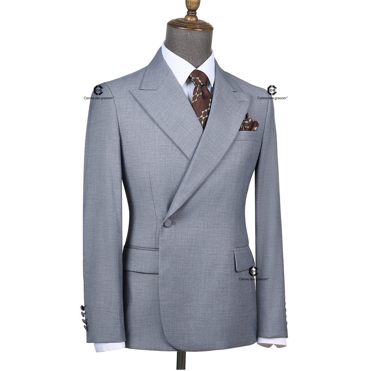 Cenne Des Graoom 2026 Beige Double Breasted 1 Button Men Suits With Peak Lapel Tailor-Made For Wedding Groom Meeting Office Wear