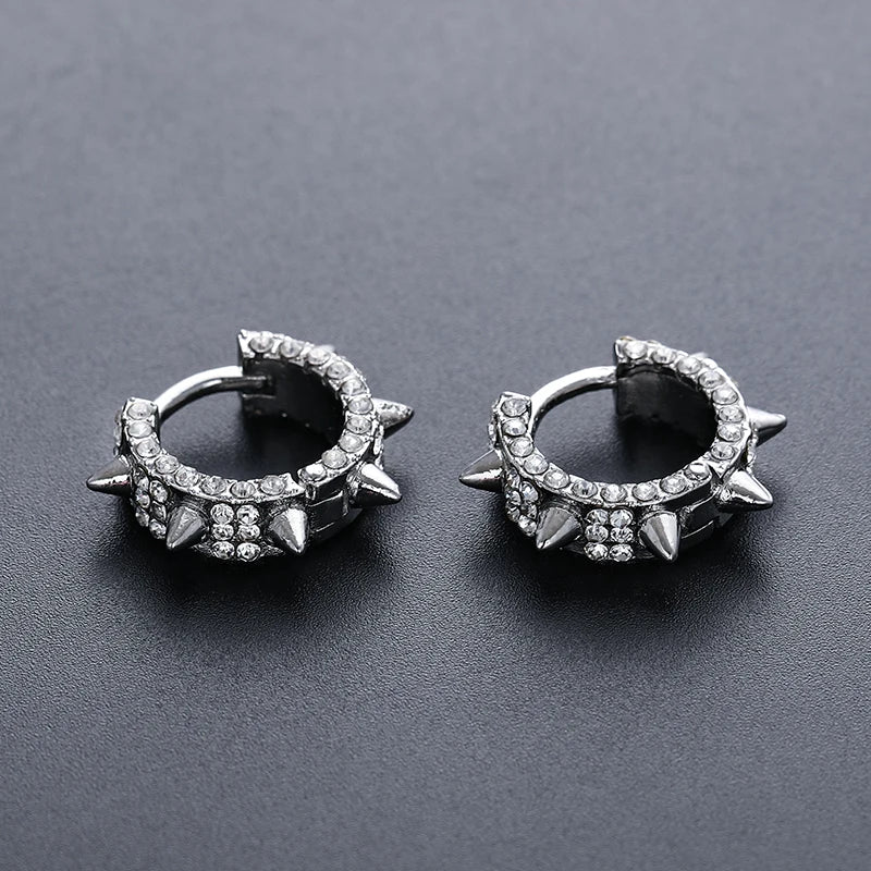 Fashion Punk Gold Color Cross Stud Earrings Hip Hop White Litter Rhimestone Jewelry Piercing Studs for Women Men Ear Accessories