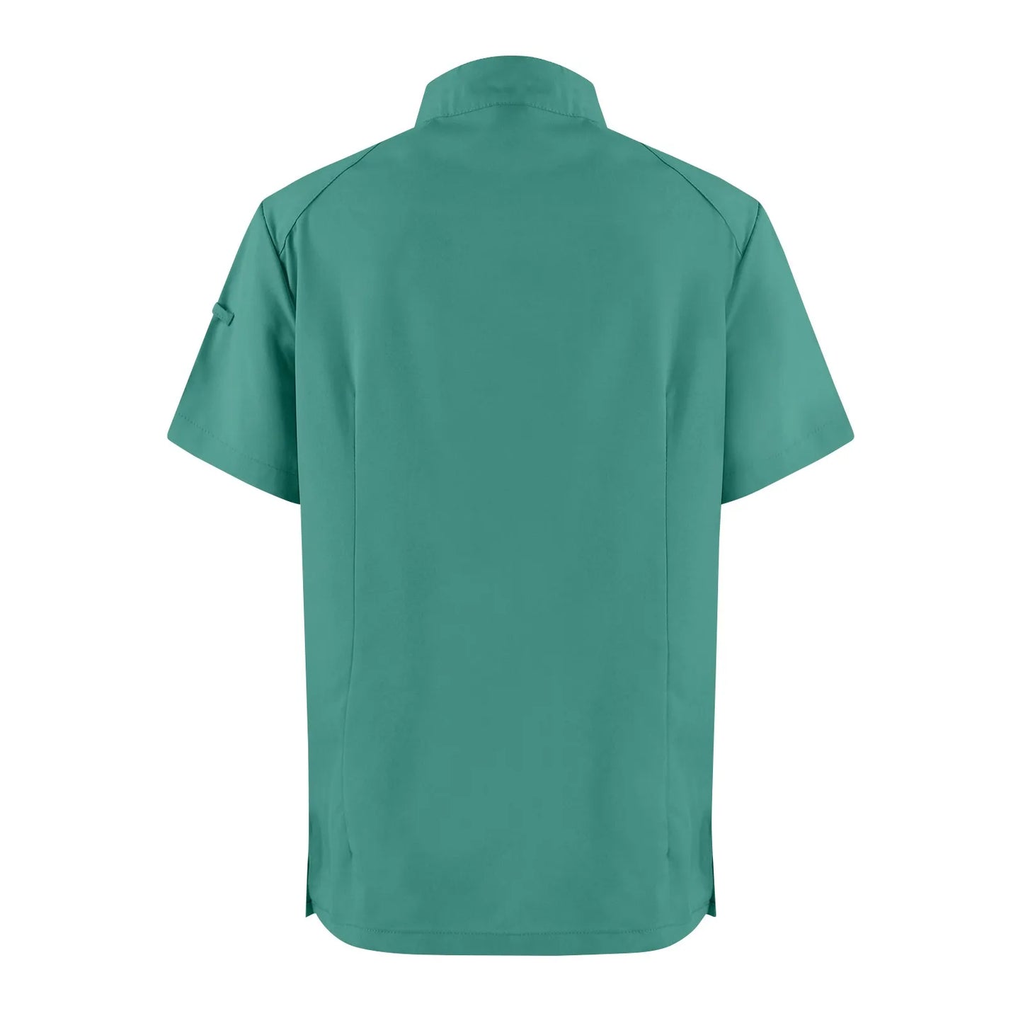 Women Two-Piece Set Solid Color Stand-Up Collar Short-Sleeve Top With Zipper Pocket And Matching Pants Professional Workwear