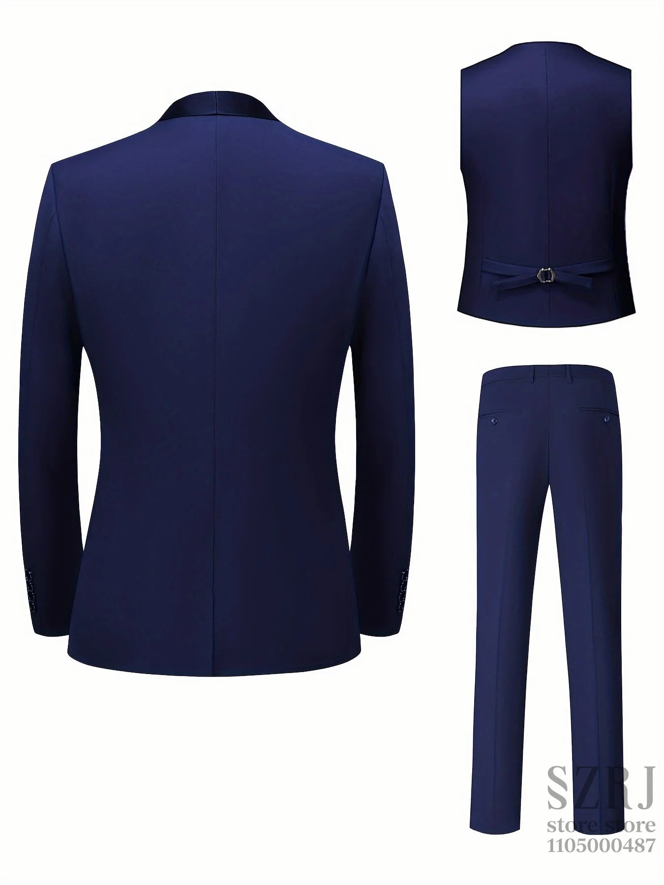 Men'S 4pcs Tuxedo Suit: Jacket, Vest, Dress Pants &Pocket Square