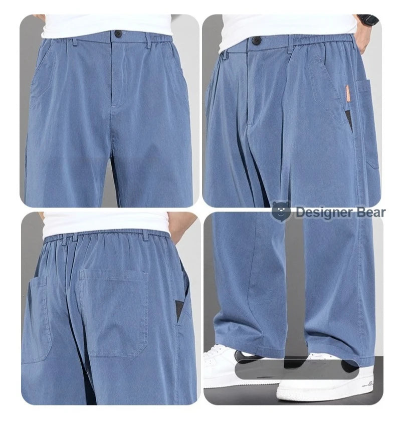 2026 Men's Spring Summer Thin Casual Pants Baggy Straight Lyocell Fabric Trendy Sport Trousers Comfortable Fit Long Pants Man