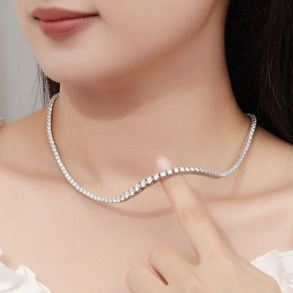 OEVAS 3-6.5MM Gradient Moissanite Tennis Necklace 100% 925 Silver D Color VVS1 Lab Diamond Necklace For Women Party Fine Jewelry