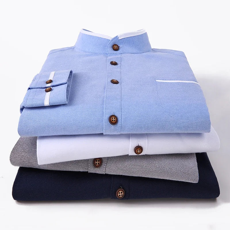 BROWON Autumn Oversized Shirts Men Pocket Design Korean Style Stand-up Collar Slim Shirt Mens Long Sleeve Shirt Men Clothing