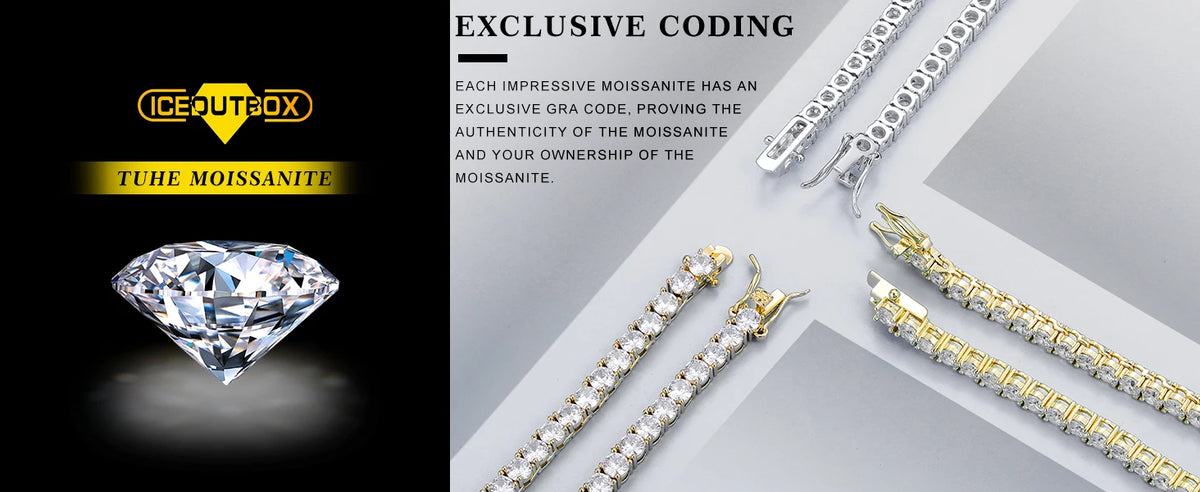 ICEOUTBOX D VVS1 Moissanite Tennis Bracelet Original s925 Sterling Silver Plated 18k White Gold with GRA Bracelets for Women Man