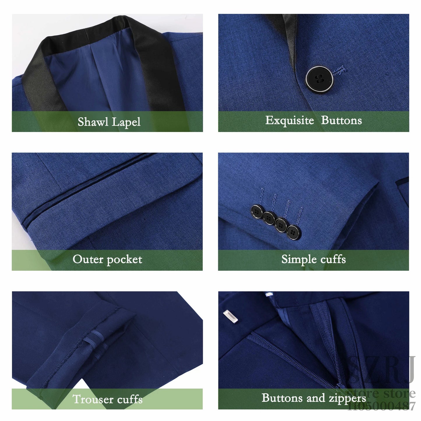 Men'S 4pcs Tuxedo Suit: Jacket, Vest, Dress Pants &Pocket Square