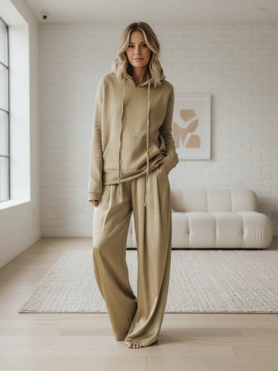 Onecozyday High Waist Wide Leg Pants and Long Sleeves Hooded Sweatshirt 2025 New Loose Fit Casual Two-piece Sets for Women